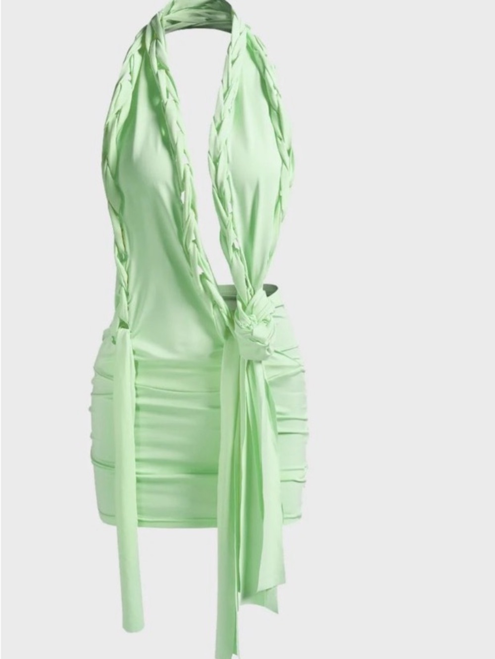 Braided Halter Mini Dress in Pastel Green - Picture 3 of 4